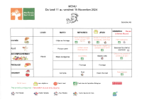 Menu du 11 au 15 Novembre 2024