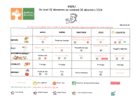 Menu du 2 au 6 Décembre 2024