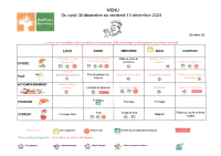 Menu du 9 au 13 Décembre 2024