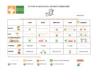 Menu du 29 Septembre au 3 Octobre 2025