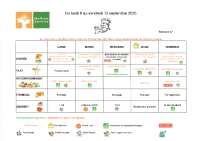 Menu du 8 au 12 Septembre 2025