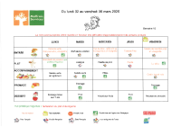 Menu du 2 au 6 Mars 2026